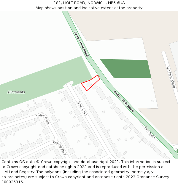 181, HOLT ROAD, NORWICH, NR6 6UA: Location map and indicative extent of plot