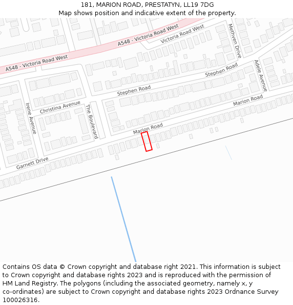 181, MARION ROAD, PRESTATYN, LL19 7DG: Location map and indicative extent of plot