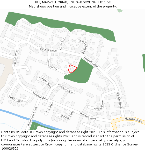 181, MAXWELL DRIVE, LOUGHBOROUGH, LE11 5EJ: Location map and indicative extent of plot