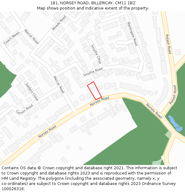 181, NORSEY ROAD, BILLERICAY, CM11 1BZ: Location map and indicative extent of plot