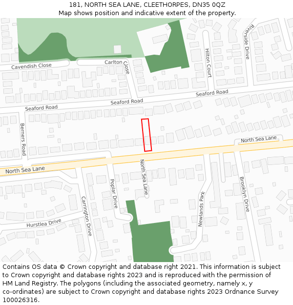 181, NORTH SEA LANE, CLEETHORPES, DN35 0QZ: Location map and indicative extent of plot