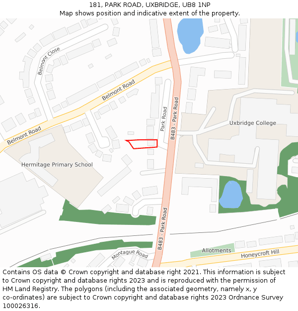 181, PARK ROAD, UXBRIDGE, UB8 1NP: Location map and indicative extent of plot