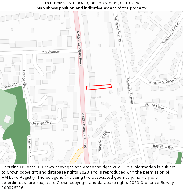 181, RAMSGATE ROAD, BROADSTAIRS, CT10 2EW: Location map and indicative extent of plot