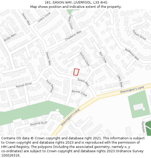 181, SAXON WAY, LIVERPOOL, L33 4HG: Location map and indicative extent of plot