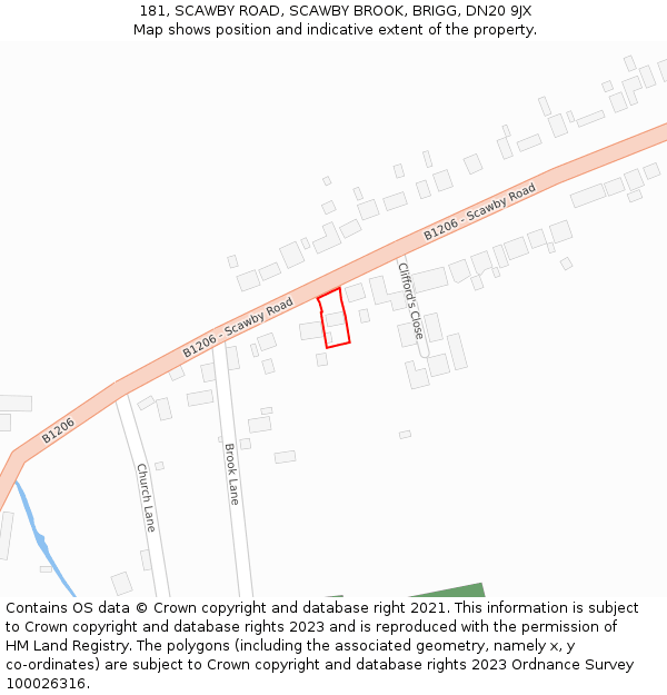 181, SCAWBY ROAD, SCAWBY BROOK, BRIGG, DN20 9JX: Location map and indicative extent of plot