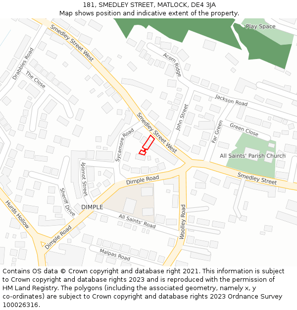 181, SMEDLEY STREET, MATLOCK, DE4 3JA: Location map and indicative extent of plot