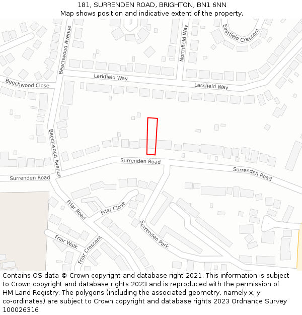 181, SURRENDEN ROAD, BRIGHTON, BN1 6NN: Location map and indicative extent of plot
