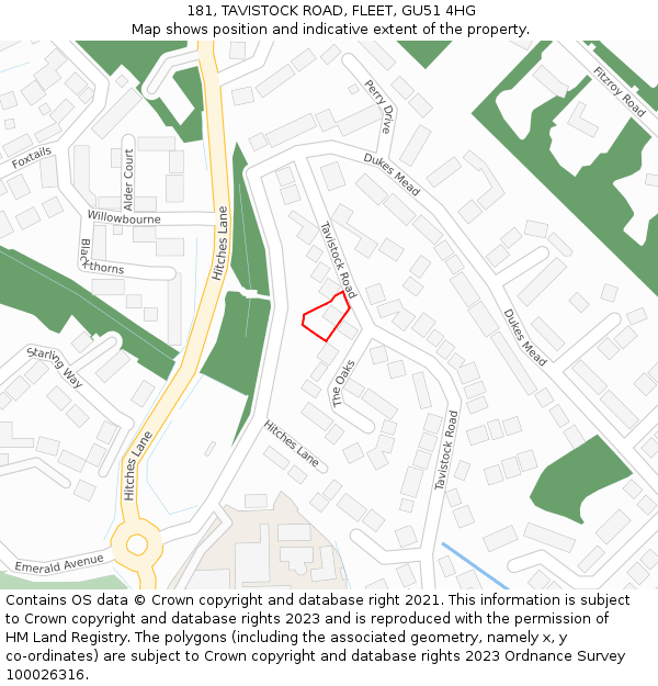 181, TAVISTOCK ROAD, FLEET, GU51 4HG: Location map and indicative extent of plot