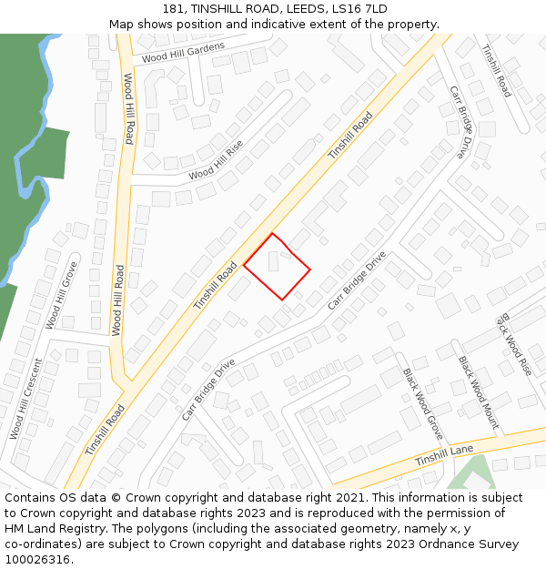 181, TINSHILL ROAD, LEEDS, LS16 7LD: Location map and indicative extent of plot