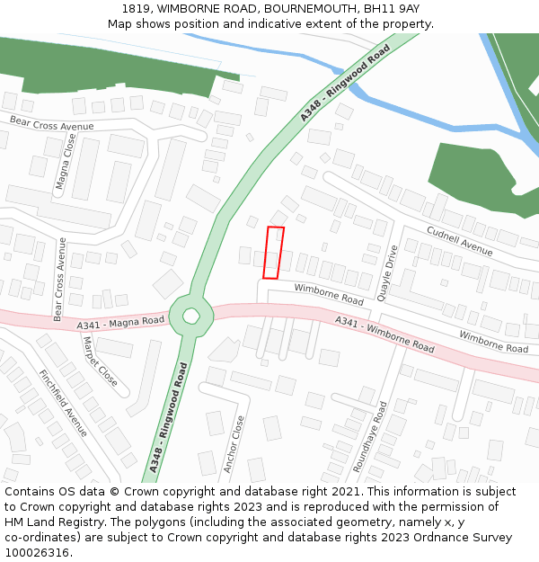1819, WIMBORNE ROAD, BOURNEMOUTH, BH11 9AY: Location map and indicative extent of plot