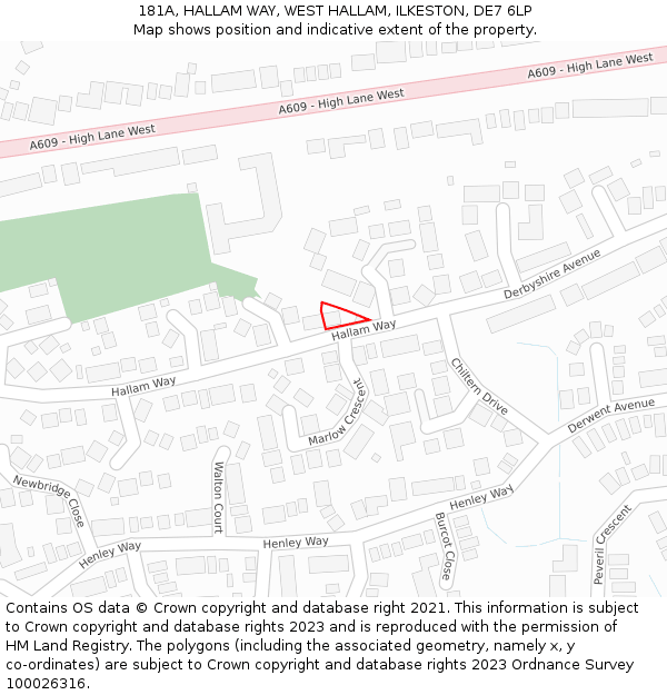 181A, HALLAM WAY, WEST HALLAM, ILKESTON, DE7 6LP: Location map and indicative extent of plot