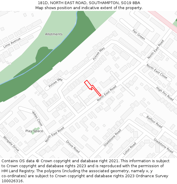 181D, NORTH EAST ROAD, SOUTHAMPTON, SO19 8BA: Location map and indicative extent of plot