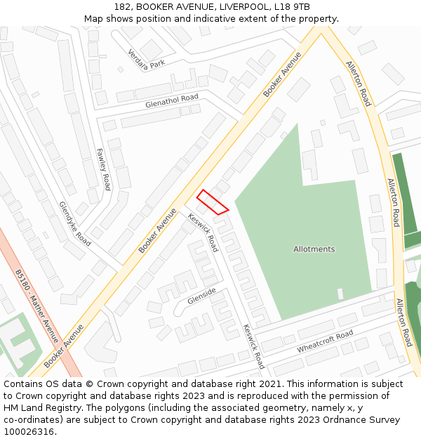 182, BOOKER AVENUE, LIVERPOOL, L18 9TB: Location map and indicative extent of plot