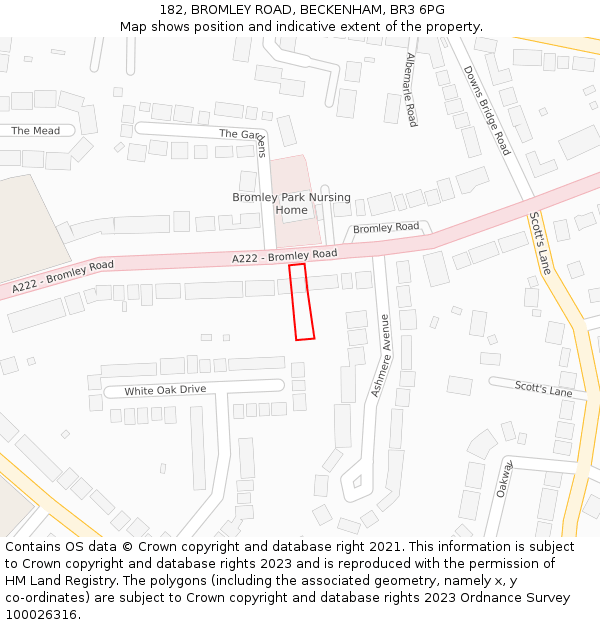 182, BROMLEY ROAD, BECKENHAM, BR3 6PG: Location map and indicative extent of plot
