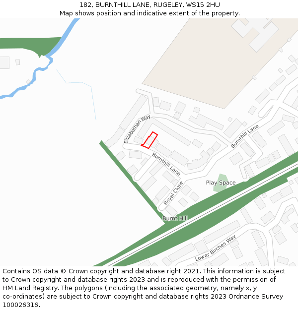 182, BURNTHILL LANE, RUGELEY, WS15 2HU: Location map and indicative extent of plot