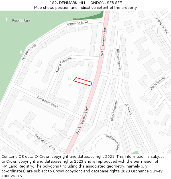 182, DENMARK HILL, LONDON, SE5 8EE: Location map and indicative extent of plot