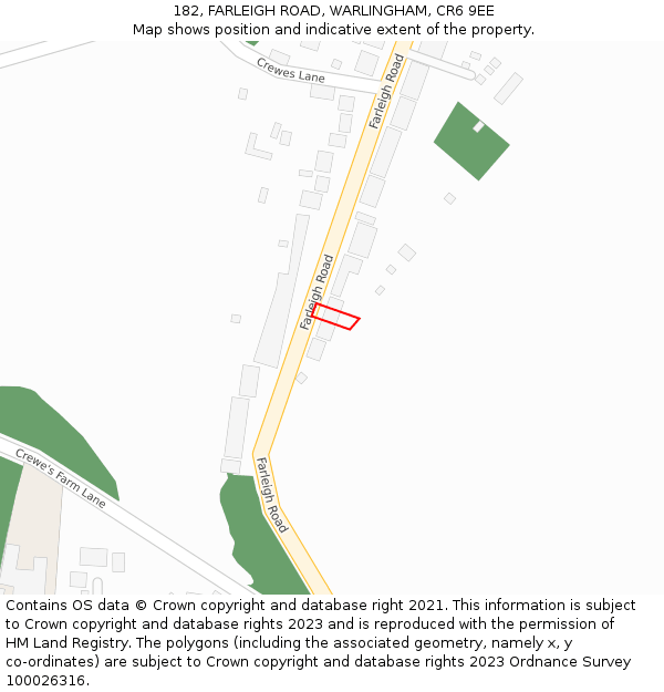 182, FARLEIGH ROAD, WARLINGHAM, CR6 9EE: Location map and indicative extent of plot