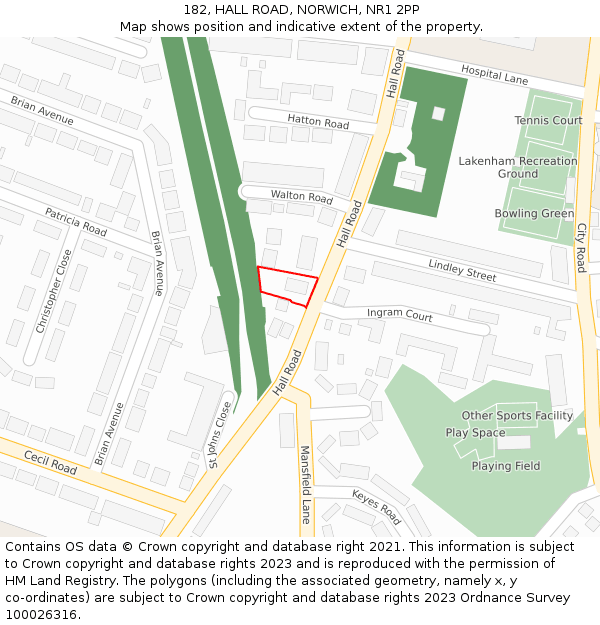 182, HALL ROAD, NORWICH, NR1 2PP: Location map and indicative extent of plot