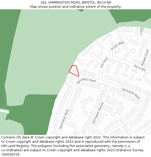 182, HARRINGTON ROAD, BRISTOL, BS14 8JY: Location map and indicative extent of plot