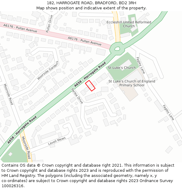 182, HARROGATE ROAD, BRADFORD, BD2 3RH: Location map and indicative extent of plot
