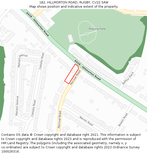 182, HILLMORTON ROAD, RUGBY, CV22 5AW: Location map and indicative extent of plot