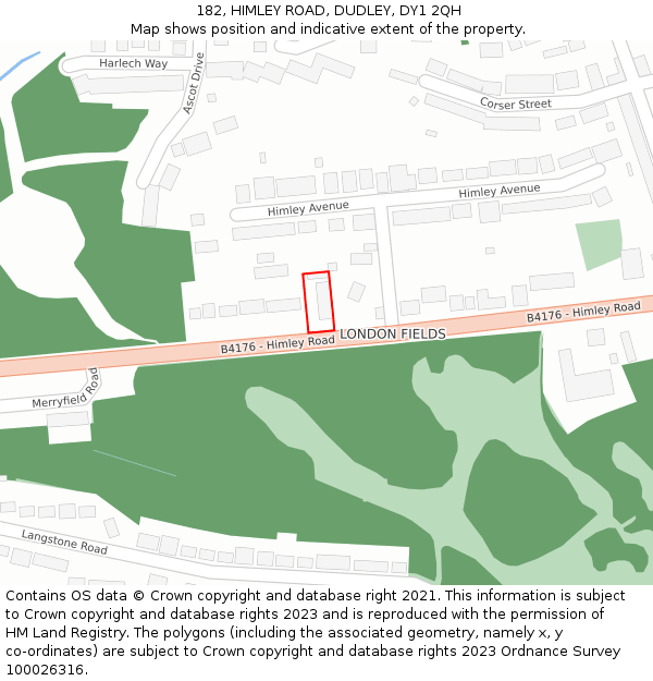 182, HIMLEY ROAD, DUDLEY, DY1 2QH: Location map and indicative extent of plot