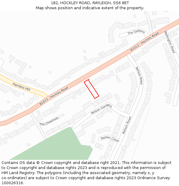 182, HOCKLEY ROAD, RAYLEIGH, SS6 8ET: Location map and indicative extent of plot