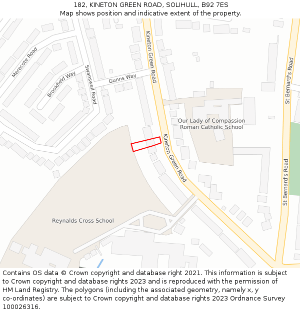 182, KINETON GREEN ROAD, SOLIHULL, B92 7ES: Location map and indicative extent of plot