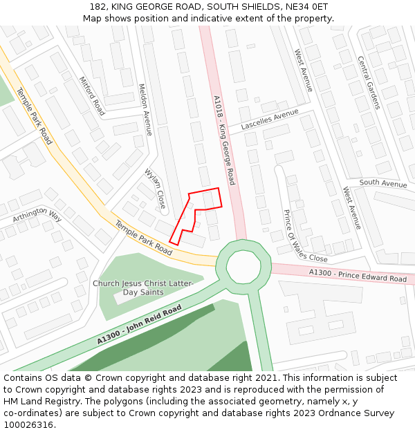 182, KING GEORGE ROAD, SOUTH SHIELDS, NE34 0ET: Location map and indicative extent of plot