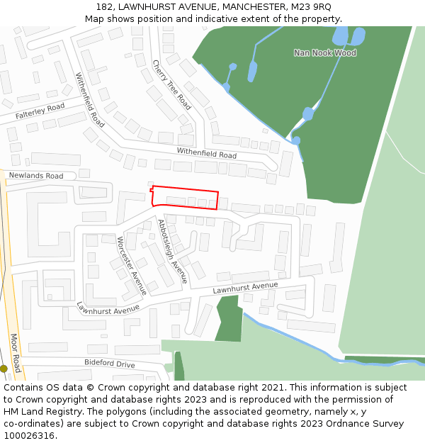 182, LAWNHURST AVENUE, MANCHESTER, M23 9RQ: Location map and indicative extent of plot