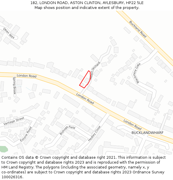 182, LONDON ROAD, ASTON CLINTON, AYLESBURY, HP22 5LE: Location map and indicative extent of plot