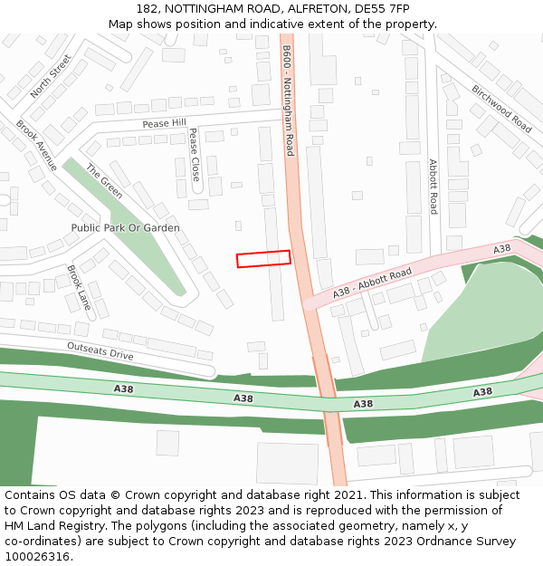 182, NOTTINGHAM ROAD, ALFRETON, DE55 7FP: Location map and indicative extent of plot