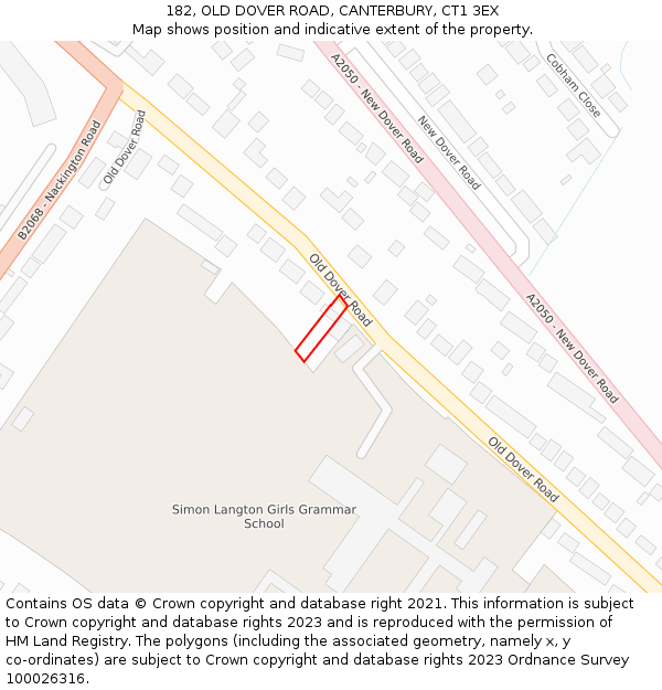 182, OLD DOVER ROAD, CANTERBURY, CT1 3EX: Location map and indicative extent of plot