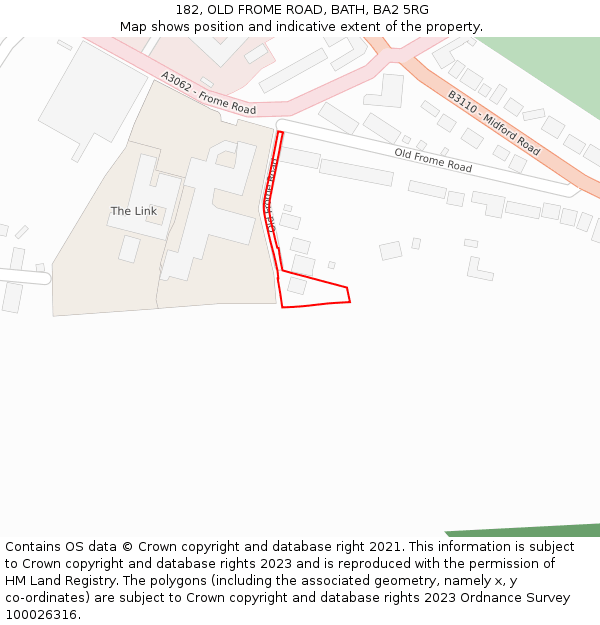 182, OLD FROME ROAD, BATH, BA2 5RG: Location map and indicative extent of plot
