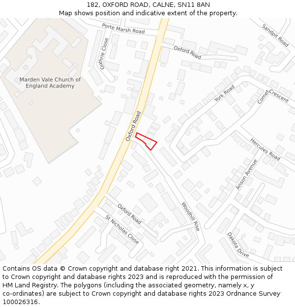 182, OXFORD ROAD, CALNE, SN11 8AN: Location map and indicative extent of plot