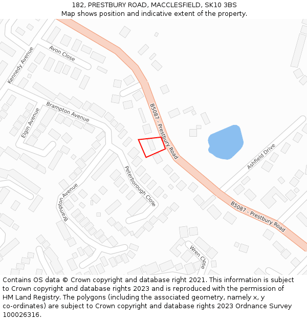 182, PRESTBURY ROAD, MACCLESFIELD, SK10 3BS: Location map and indicative extent of plot