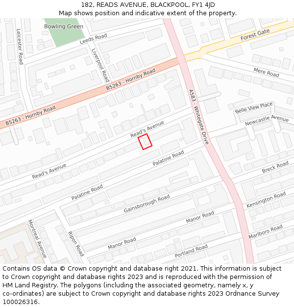 182, READS AVENUE, BLACKPOOL, FY1 4JD: Location map and indicative extent of plot