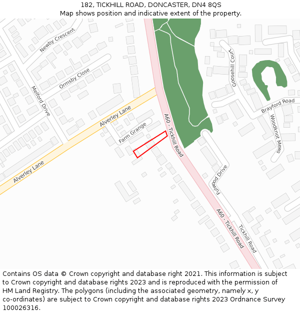 182, TICKHILL ROAD, DONCASTER, DN4 8QS: Location map and indicative extent of plot