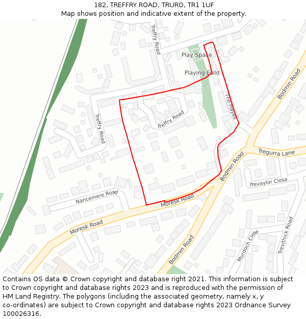 182, TREFFRY ROAD, TRURO, TR1 1UF: Location map and indicative extent of plot