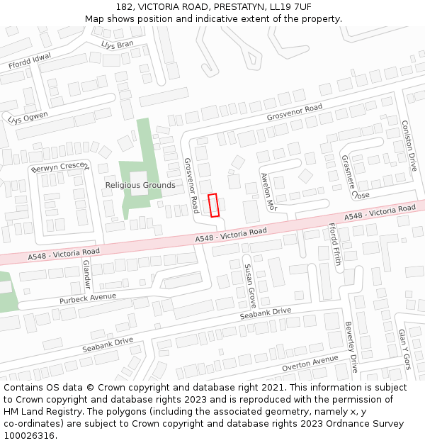 182, VICTORIA ROAD, PRESTATYN, LL19 7UF: Location map and indicative extent of plot