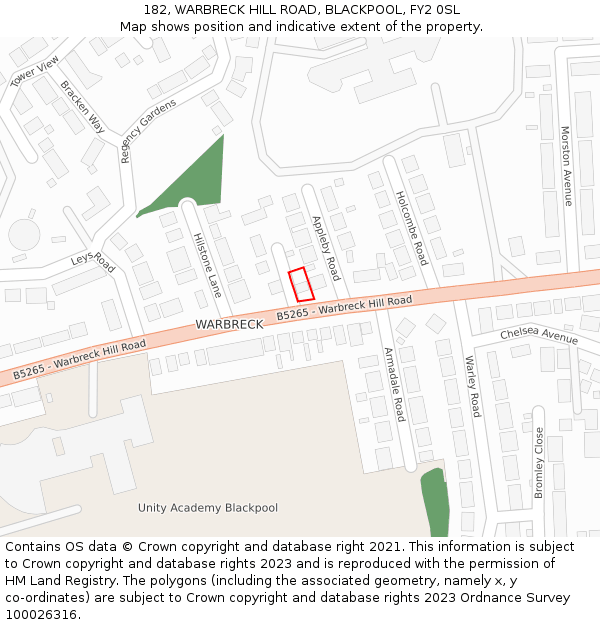182, WARBRECK HILL ROAD, BLACKPOOL, FY2 0SL: Location map and indicative extent of plot