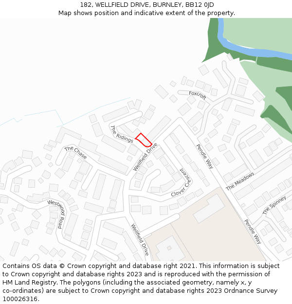 182, WELLFIELD DRIVE, BURNLEY, BB12 0JD: Location map and indicative extent of plot