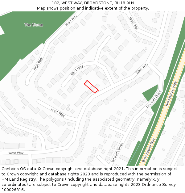 182, WEST WAY, BROADSTONE, BH18 9LN: Location map and indicative extent of plot