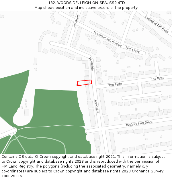 182, WOODSIDE, LEIGH-ON-SEA, SS9 4TD: Location map and indicative extent of plot