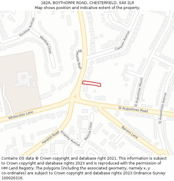 182A, BOYTHORPE ROAD, CHESTERFIELD, S40 2LR: Location map and indicative extent of plot