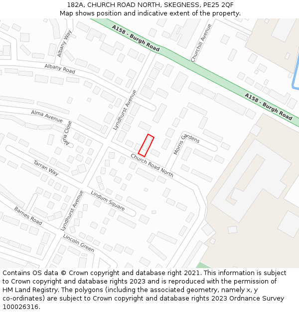 182A, CHURCH ROAD NORTH, SKEGNESS, PE25 2QF: Location map and indicative extent of plot