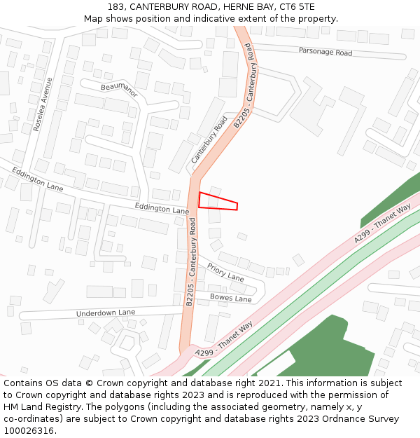 183, CANTERBURY ROAD, HERNE BAY, CT6 5TE: Location map and indicative extent of plot