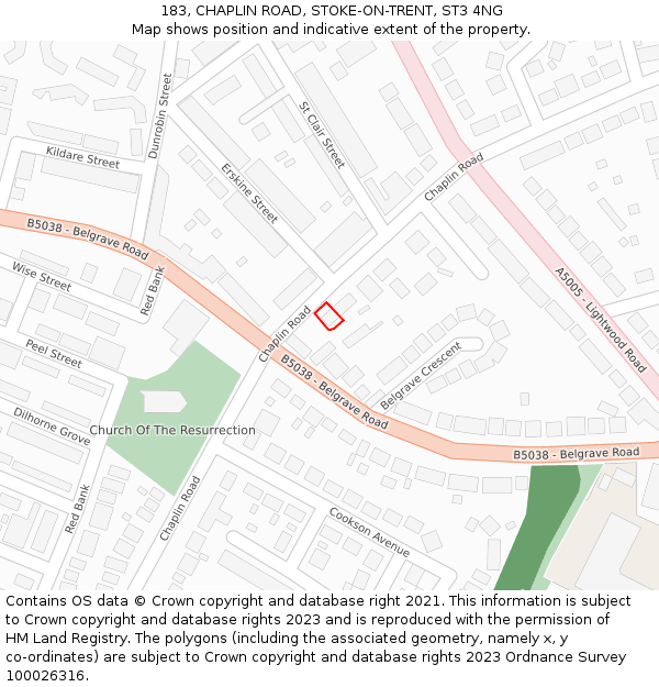 183, CHAPLIN ROAD, STOKE-ON-TRENT, ST3 4NG: Location map and indicative extent of plot