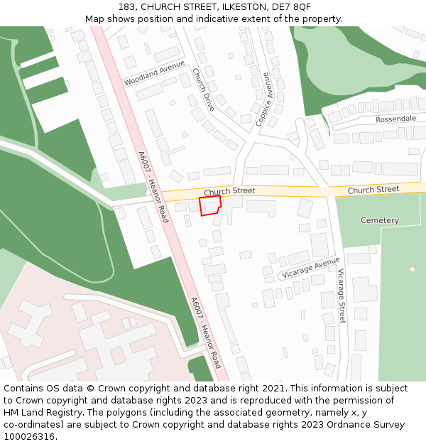 183, CHURCH STREET, ILKESTON, DE7 8QF: Location map and indicative extent of plot