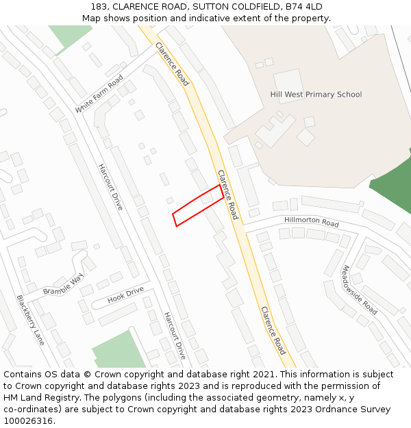 183, CLARENCE ROAD, SUTTON COLDFIELD, B74 4LD: Location map and indicative extent of plot